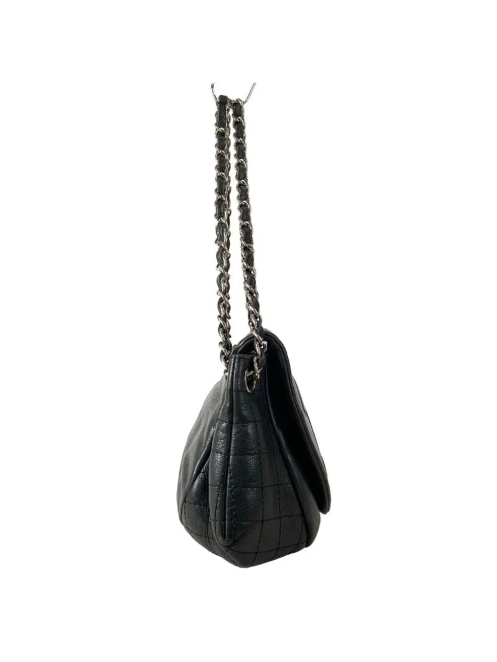 Chanel Shoulder Bag Half Moon Black CC Logo Chain Silver